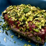 Herb crusted eye of round roast is tender inside and packed with a flavorful crust outside