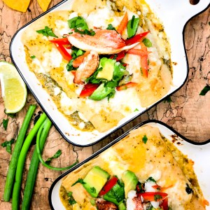 Rich, buttery and totally indulgent Dungeness Crab Enchiladas with creamy Monterrey Jack cheese and tangy salsa verde.