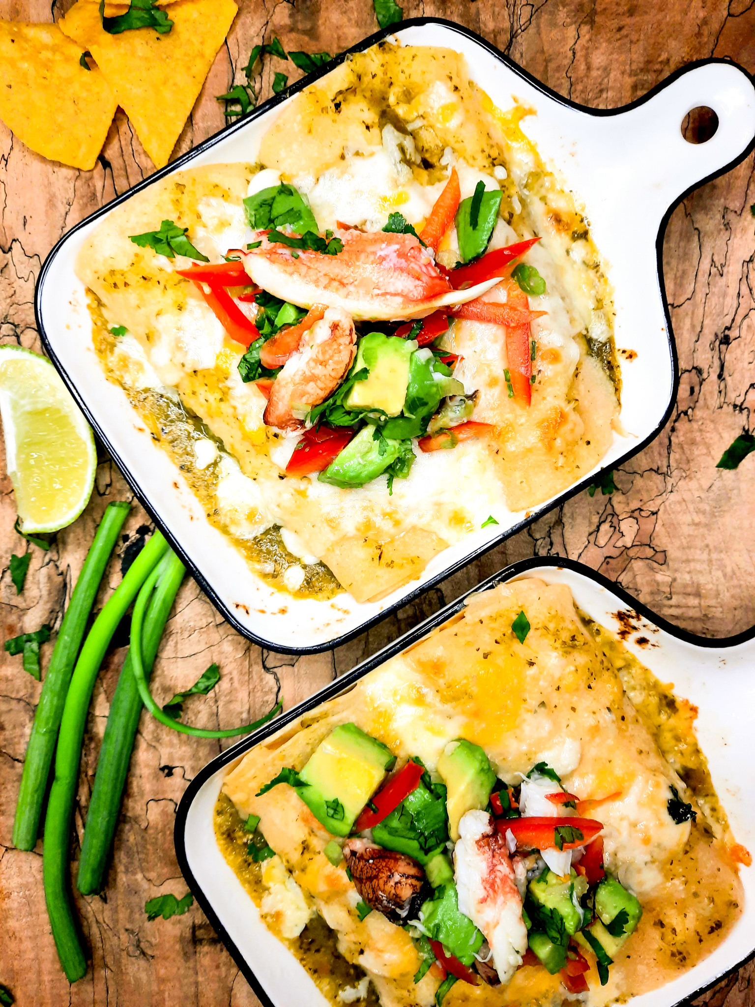 Rich, buttery and totally indulgent Dungeness Crab Enchiladas with creamy Monterrey Jack cheese and tangy salsa verde.