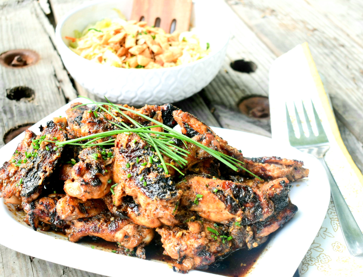 Lemongrass infused Thai Party Wings are grilled and tossed with a blend of sweet and spicy Thai inspired ingredients that really pack in the flavor!