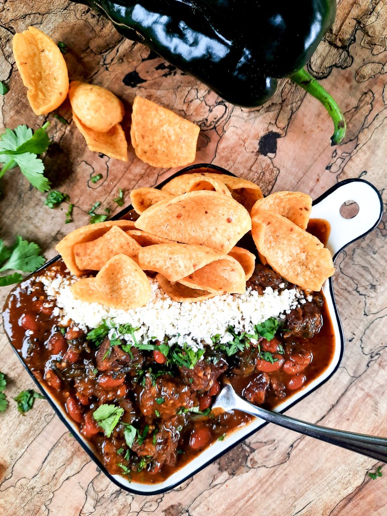 Out West Cowboy Steak Chili combines tender steak, pinto beans and poblano chili peppers for a hearty meal with a subtle campfire cooked taste.
