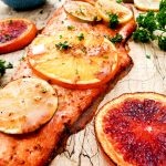 A variety of citrus, stone ground mustard, brown sugar and a pinch of cayenne create a sweet and spicy glaze for sockeye salmon