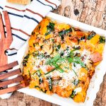 French tarragon transforms this Mushroom Tarragon Strata into an elegant breakfast dish with rustic bread, leafy kale, bacon and parmesan.
