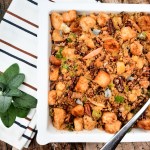 This Thanksgiving head Out West with this Chorizo Cornbread Stuffing packed full of sliced apple, pecan and celery with rustic bread cubes.