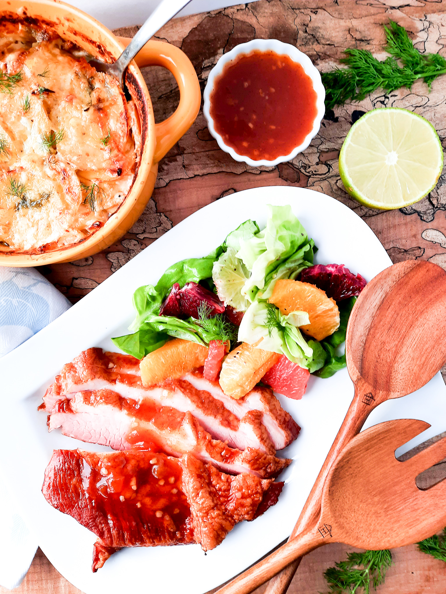 Tequila Orange Ham and Smoked Citrus & Butter Lettuce Salad