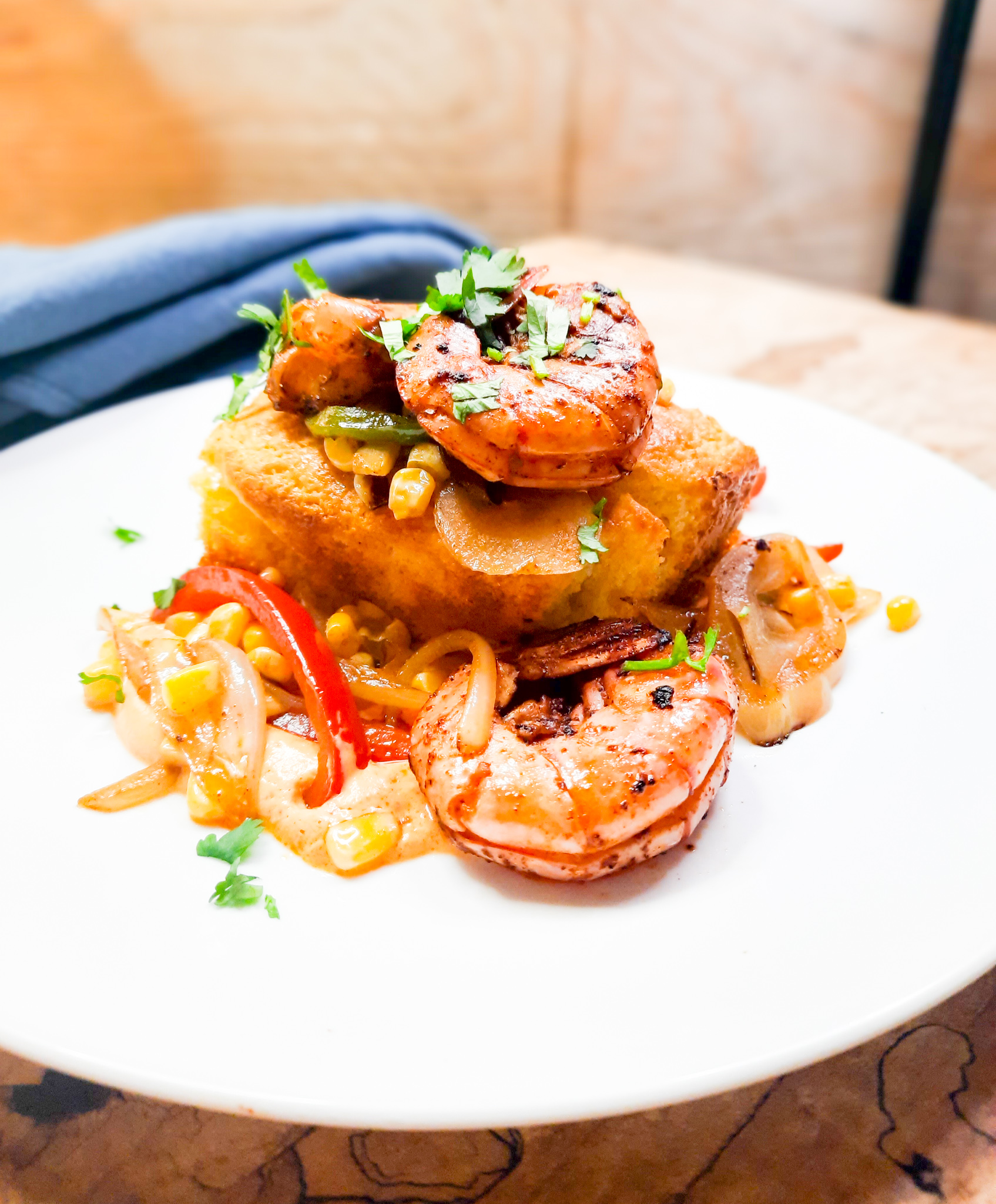 Cajun Shrimp & Corn Cake with Chipotle Cream