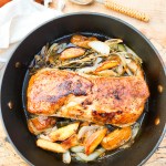 Roasted Pork Loin with Apples seared for ultimate juiciness with a mustard garlic rub and herbs for extra flavor.