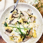 Mushroom Chive Pappardelle with meaty portobello mushrooms and fresh chives in a light pan sauce with pappardelle pasta.