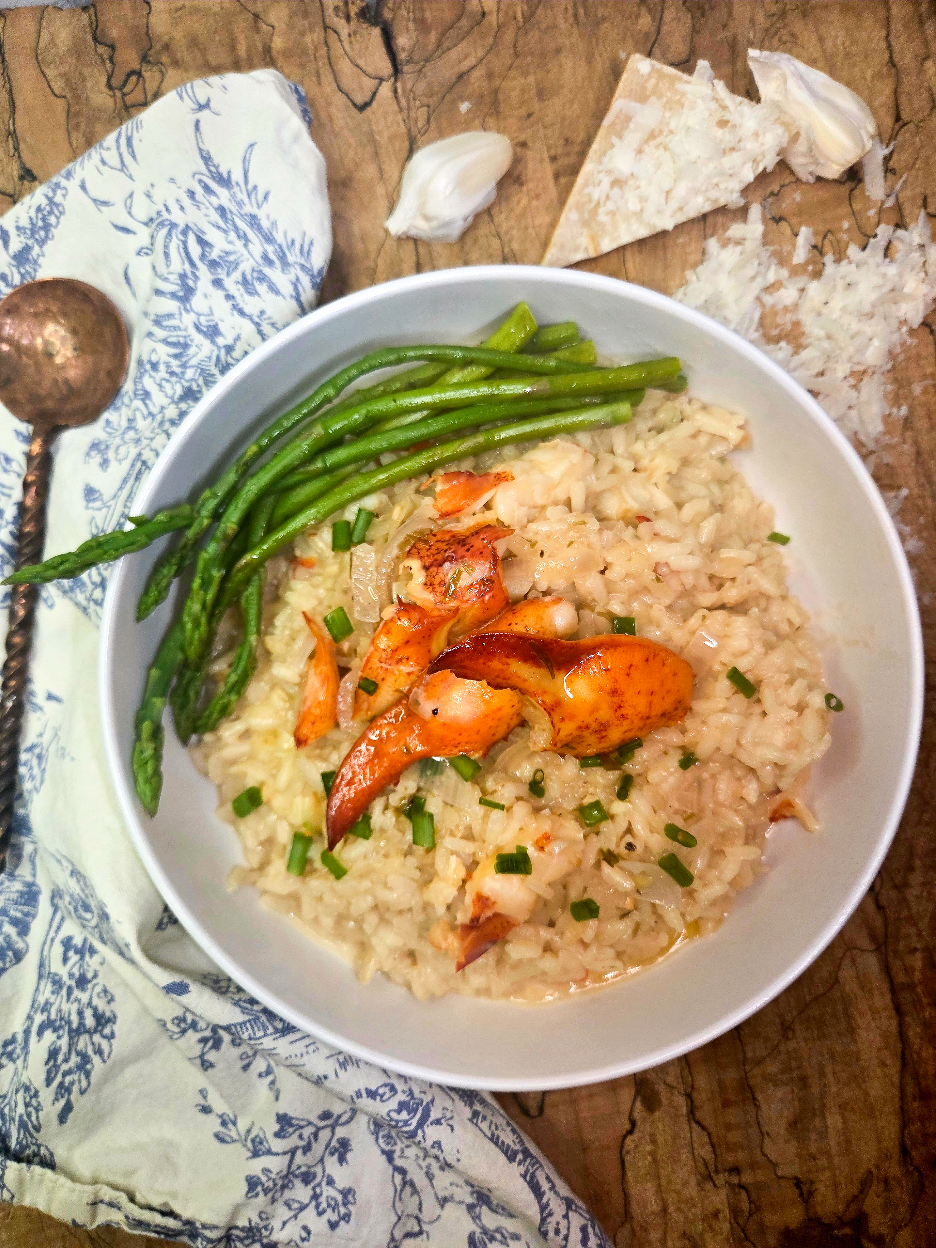 Lobster Risotto is rich and creamy made with arborio rice and plenty of melt in your mouth pieces of lobster.
