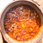 Classic baked beans are smoky-sweet with Great Northern beans, crispy bacon, molasses, green bell peppers, and a rich blend of savory flavors.