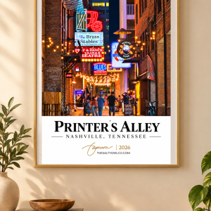 Printer’s Alley Neon Lights Travel Poster – Nashville Wall Art
